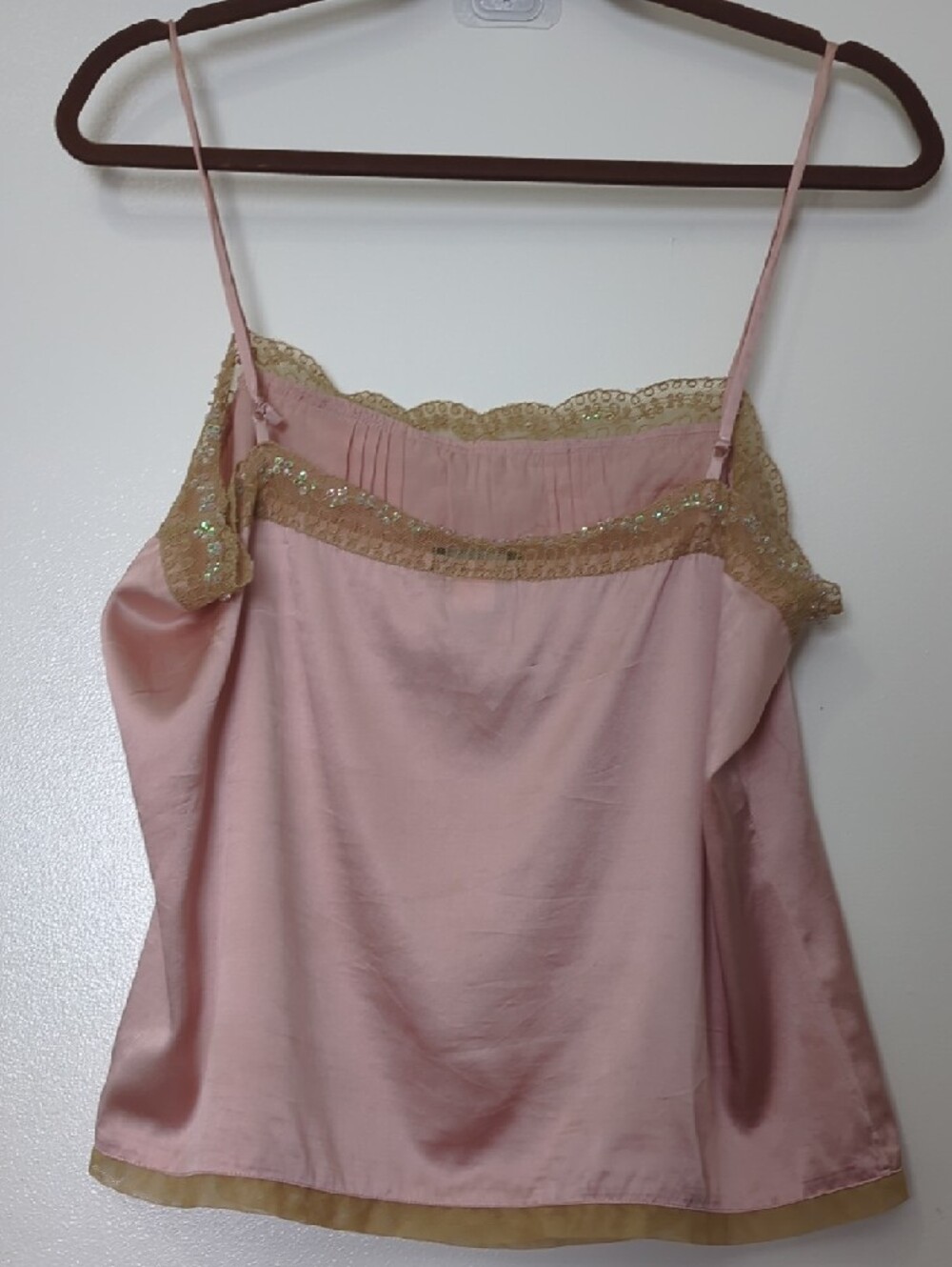 Moda International Blush Pink Silky Cami with Gold Lace Accents - Picture 5 of 6